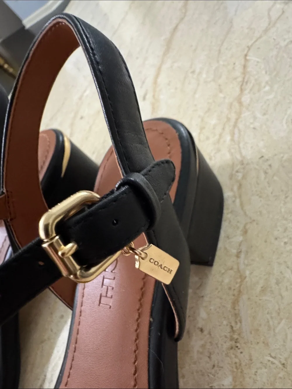 New Coach Black Leather Slingback Sandals.